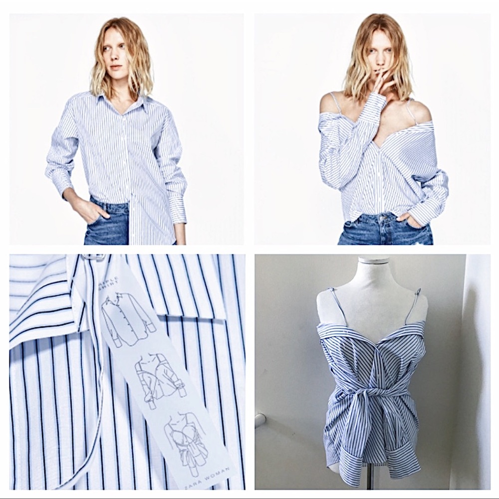 Zara Blue Striped Multi-way Convertible Shirt